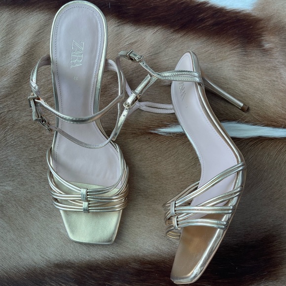 Zara Gold Strappy Sandal Heels